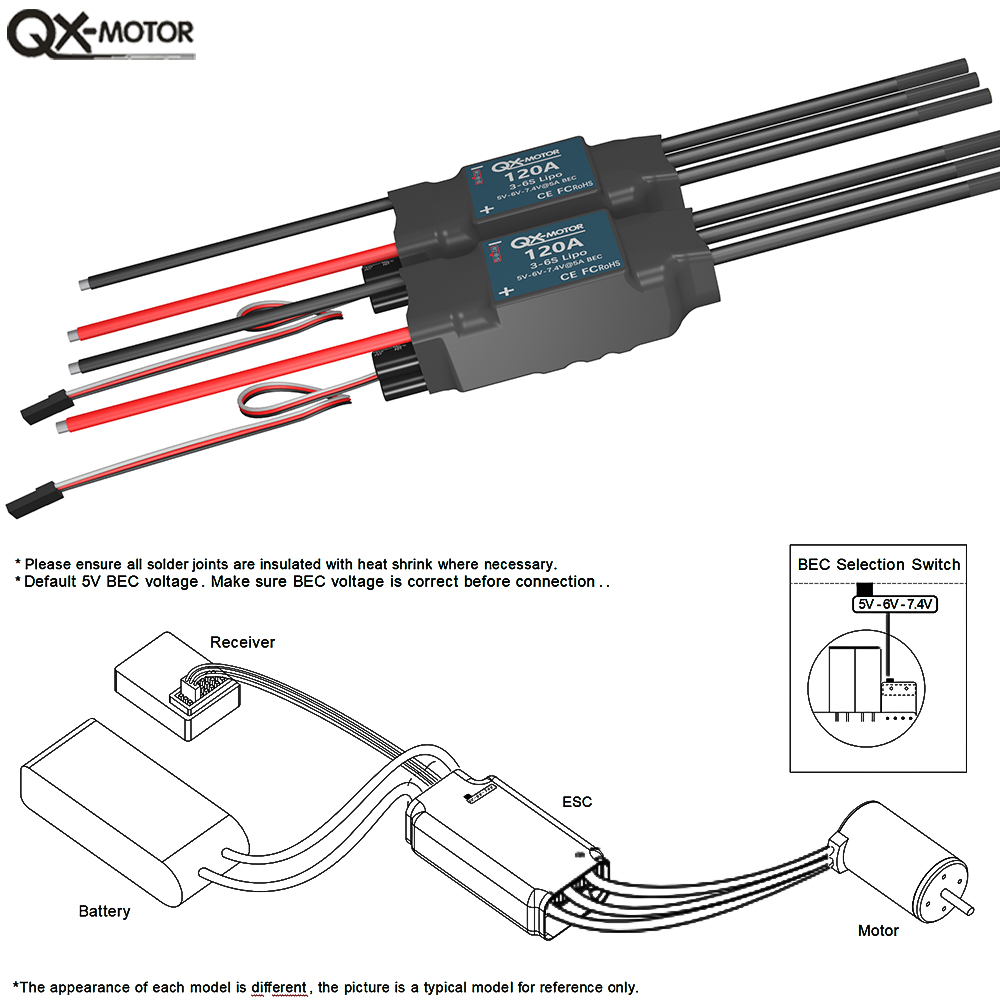 QX-MOTOR 120A ESC 5A BEC 3-6S  - Lipo Battery 6S recensie en prijs